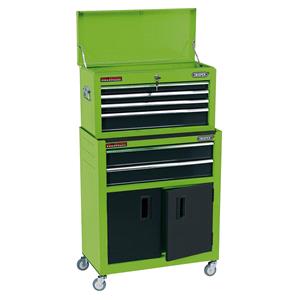 Tool Cabinets and Tool Chests, Draper 19566 Combined Roller Cabinet and Tool Chest, 6 Drawer, 24", Green, Draper