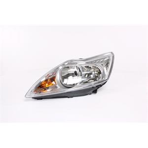 Lights, Left Headlamp (Chrome Bezel, Halogen, Takes H7/H1 Bulbs, Supplied With Motor) for Ford FOCUS II Saloon 2008 2011, 