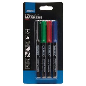 Hand Tools, Draper 20943 Marker Pens, Multicoloured (Pack of 4), Draper