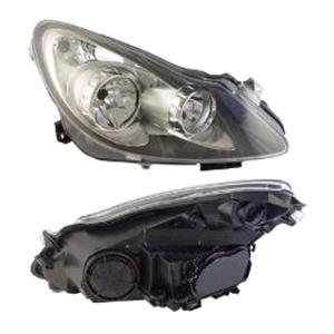 Lights, Right Headlamp (Chrome Bezel, Halogen, Takes H7 / H1 / H1 Bulbs, Electric Adjustment, Supplied Without Motor) for Opel CORSA D 2006 2011, 