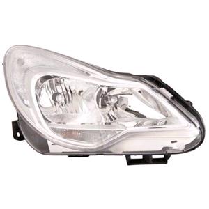 Lights, Right Headlamp (With Black Bezel, Halogen, Takes H7 / H1 Bulbs, Supplied With Bulbs & Motor, Original Equipment) for Vauxhall CORSAVAN Mk IV 2011 2015, 