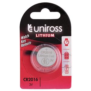 Domestic Batteries, Uniross Lithium Coin Cell CR2016 Battery (Single), Draper