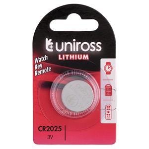Domestic Batteries, Uniross Lithium Coin Cell CR2025 Battery (Single), Draper