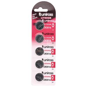 Domestic Batteries, Uniross Lithium Coin Cell CR2016 Batteries (Pack of 5), Draper