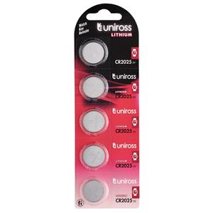 Domestic Batteries, Uniross Lithium Coin Cell CR2025 Batteries (Pack of 5), Draper