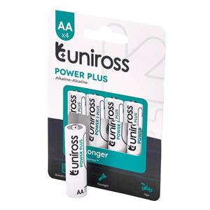 Domestic Batteries, Uniross LR6 AA Power Plus Alkaline Batteries (Pack of 4), Draper
