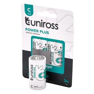 Domestic Batteries, Uniross LR14 C Power Plus Alkaline Batteries (Pack of 2), Draper