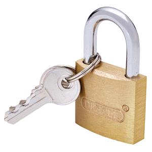 Locks and Security, Draper 21726 Brass Cylinder Padlock, 30mm, Draper