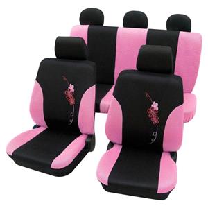 Girly Car Seat Covers Pink & Black Flower pattern  Peugeot 207 2006 Onwards