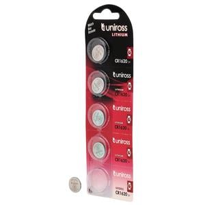 Domestic Batteries, Uniross Lithium Coin Cell CR1620 Batteries (Pack of 5), Draper