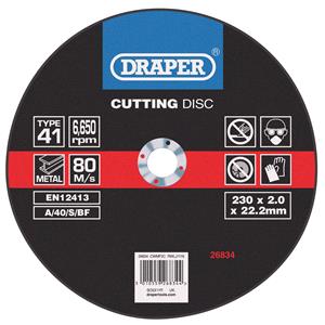 Cutting Wheels, Draper 26834 Flat Metal Cutting Discs (230 x 2 x 22.2mm), Draper