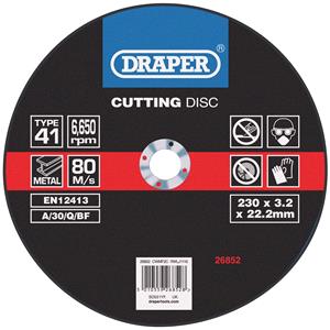 Cutting Wheels, Draper 26852 Flat Metal Cutting Discs (230 x 3.2 x 22.2mm), Draper