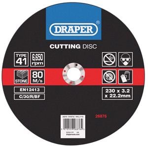 Cutting Wheels, Draper 26876 Flat Stone Cutting Discs (230 x 3.2 x 22.2mm), Draper