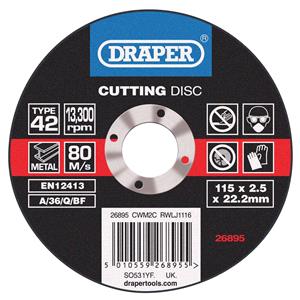 Cutting Wheels, Draper 26895 Depressed Centre Metal Cutting Discs (115 x 2.5 x 22.2mm), Draper