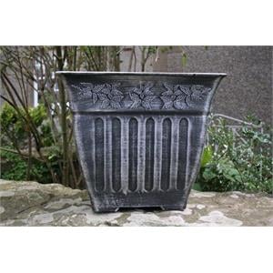 Flower Pots and Hanging Baskets, SQUARE  FLUTED ANTIQUE SILVER 13.78" HG 8017 C, 
