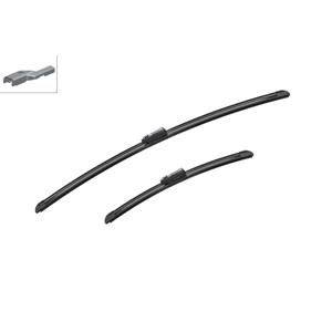 Wiper Blades, BOSCH A143S Aerotwin Flat Wiper Blade Front Set (650 / 380mm   Top Lock Arm Connection) for Peugeot 208, 2012 2019, Bosch