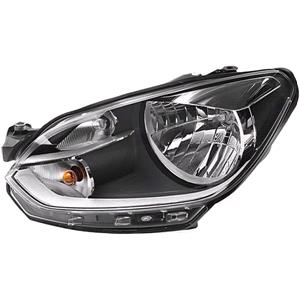 Lights, Right Headlamp (Halogen, Takes H4 Bulb, With Chrome Bezel, Supplied With Bulbs & Motor, Original Equipment) for Volkswagen UP 2011 to 2016, 