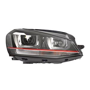 Lights, Right Headlamp (Bi Xenon, Takes D3S / H7 Bulbs, GTI Models, With Red Trim Strip, With Bending Light, With LED Daytime Running Light, Supplied Without Bulbs or Ballast, Supplied With Motor, Original Equipment) for Volkswagen GOLF VII 2013 2016, 