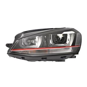 Lights, Left Headlamp (Bi Xenon, Takes D3S / H7 Bulbs, GTI Models, With Red Trim Strip, With Bending Light, With LED Daytime Running Light, Supplied Without Bulbs or Ballast, Supplied With Motor, Original Equipment) for Volkswagen GOLF VII 2013 2016, 