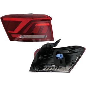 Lights, Left Rear Lamp (Outer, On Quarter Panel, LED, Tinted Dark Red Type) for Volkswagen T ROC 2017 on, 
