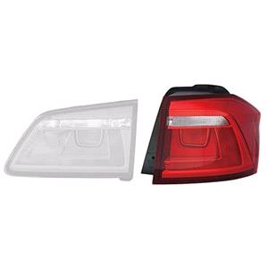 Lights, Right Rear Lamp (Outer, On Quarter Panel, Standard Bulb Type, Bright Red, Supplied With Bulbholder, Original Equipment) for Volkswagen GOLF SPORTSVAN 2014 on, 