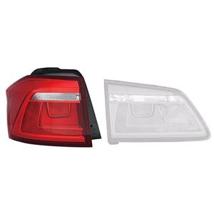 Lights, Left Rear Lamp (Outer, On Quarter Panel, Standard Bulb Type, Bright Red, Supplied With Bulbholder, Original Equipment) for Volkswagen GOLF SPORTSVAN 2014 on, 