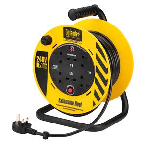 Extension Leads, Draper 35831 Defender 230V 4 Way Light Industrial Cable Extension Reel, 20m, Draper