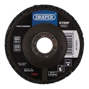 Polycarbide Discs, Draper 37607 Polycarbide Strip Disc, 115mm, 22.23mm, 180 Grit, Black, Draper