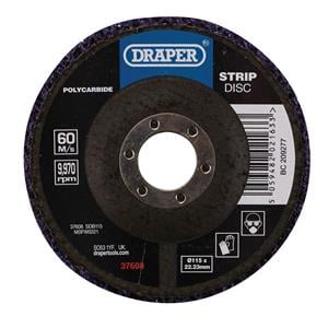 Polycarbide Discs, Draper 37608 Polycarbide Strip Disc, 115mm, 22.23mm, 180 Grit, Purple, Draper