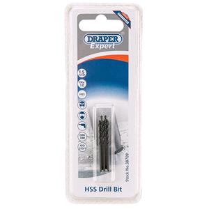 HSS Twist Drills, Draper Expert 38709 1.5mm HSS Drills Card Of 10, Draper