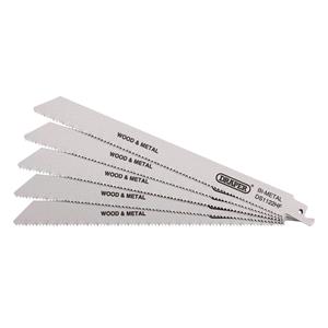Reciprocating Saw Blades, Draper 38754 Bi metal Reciprocating Saw Blades for Multi Purpose Cutting, 225mm, 10tpi (Pack of 5), Draper