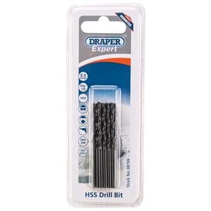 HSS Twist Drills, Draper Expert 38799 3.3mm HSS Drills Card Of 10, Draper
