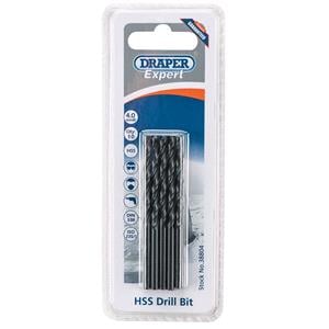 HSS Twist Drills, Draper Expert 38804 4.0mm HSS Drills Card Of 10, Draper