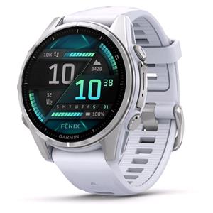 Smart Watches, Garmin Fenix 8 Smartwatch 43mm AMOLED in Silver with Whitestone Silicone Strap, Garmin