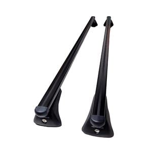 Complete set of black aluminium roof bars for cars with raised rails, supplied with locks and keys.