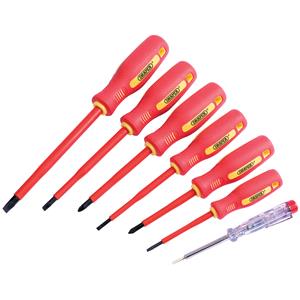 VDE Screwdrivers, Draper 46540 Fully Insulated Screwdriver Set with Mains Tester (7 Piece), Draper