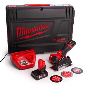 Air Cut Off Tools, Milwaukee M12 FUEL Cut Off Tool (1 x 2.0Ah battery, 1 x 6.0Ah battery, charger, HD Box) , Milwaukee