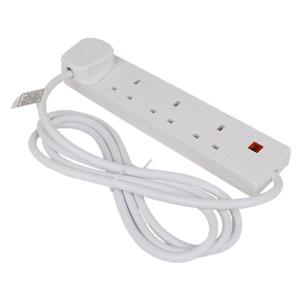 Site Safety, 4 Way Extension Socket with Indicator   White   2m, STATUS