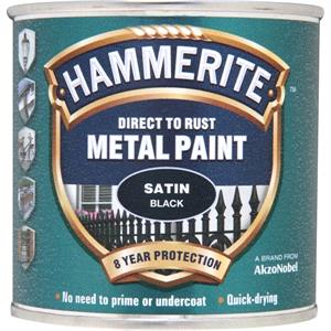 Specialist Paints, Hammerite Direct To Rust Metal Paint - Satin Black - 250ml, Hammerite Paint