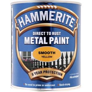 Specialist Paints, Hammerite Direct To Rust Metal Paint - Smooth Yellow - 750ml, Hammerite Paint