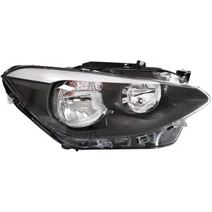Lights, Right Headlamp (Halogen, Black Bezel, Takes H7 / H7 Bulbs, Supplied With Motor) for BMW 1 Series 5 Door 2012 on, 