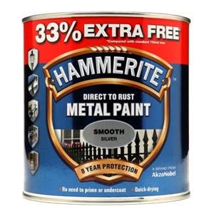 Specialist Paints, Hammerite Direct To Rust Metal Paint   Smooth Silver   750ml, Hammerite Paint