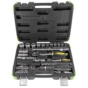 Socket Set, JBM 60 Pieces Tool Case With 1/2 And 1/4 12 Point Spline Sockets   Chrome Finish , JBM Tools