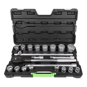 Socket Set, JBM 21 Pieces Tool Case With 3/4 12 Point Sockets   Zinc Finish , JBM Tools