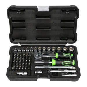 Socket Set, JBM 56 Pieces Tool Case With 12 Edged Sockets   Zinc Finish , JBM Tools