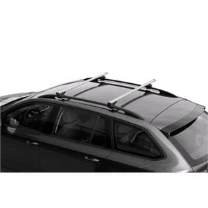 Complete set of silver aluminium roof bars for cars with raised rails, supplied with locks and keys.