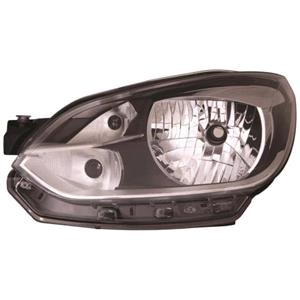 Lights, Left Headlamp (Halogen, Takes H4 Bulb, With Chrome Bezel, Supplied Without Motor) for Volkswagen UP 2011 on, 