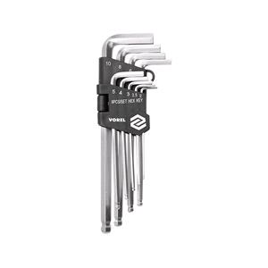 Allen Keys, HEX KEY W. BALL SET 9PCS 2 10MM CrV, VOREL
