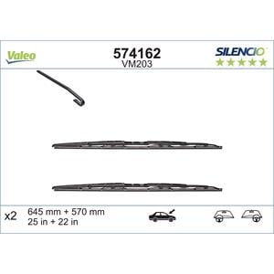 Wiper Blades, Valeo VM203 Silencio Wiper Blades Front Set (645 / 570mm) for BMW 5 Series 1995 to 2003, Valeo