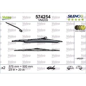 Wiper Blades, Valeo VM209 Silencio Flat Wiper Blades Front Set (575 / 500mm) for BMW 3 Series 1998 to 2005, Valeo